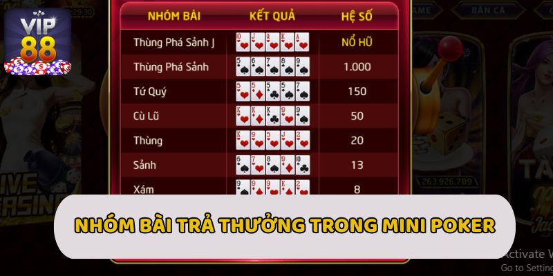 Nhóm bài trả thưởng trong Mini Poker